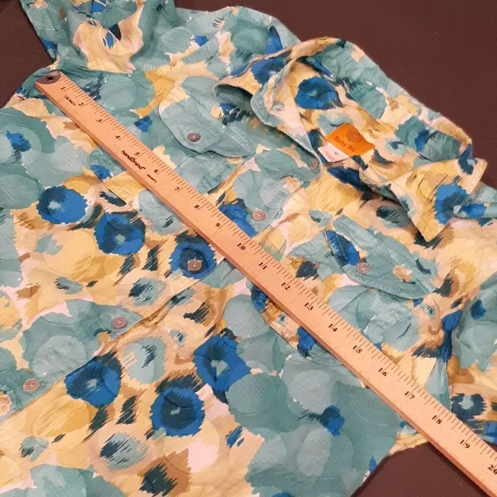 Ruby Rd. Blue and Yellow Cotton Button Down - Picture 5 of 7